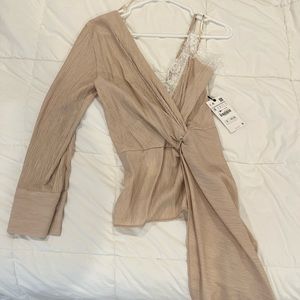 Zara Asymmetric Camisole Top, Size: Small, Color: Sand, Condition: New with Tag